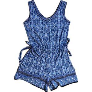 Women's Max Studio Blue Printed‎ Sleeveless Romper Size S